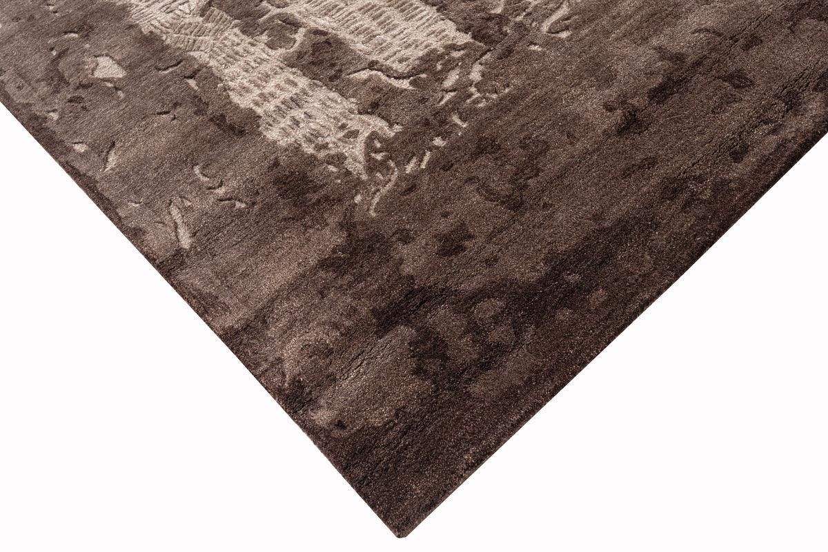Smoke handmade wool and silk rug