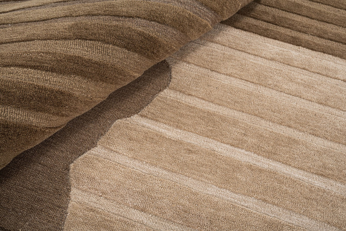 Brown & Tan Wave Stripe Wool Rug — Shaped 5