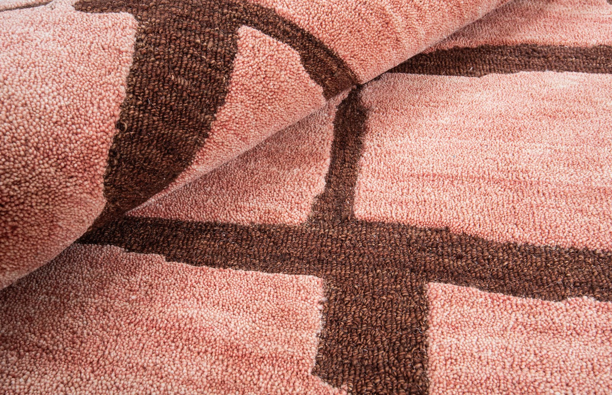 Blush Pink Modern Block Pattern Wool Rug — Round 5