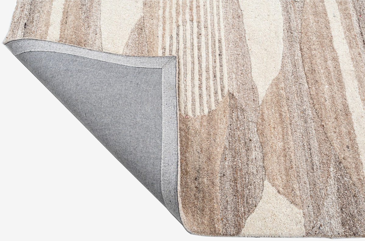 Ivory, Beige & Brown Geometric Border Wool Rug — Square 5