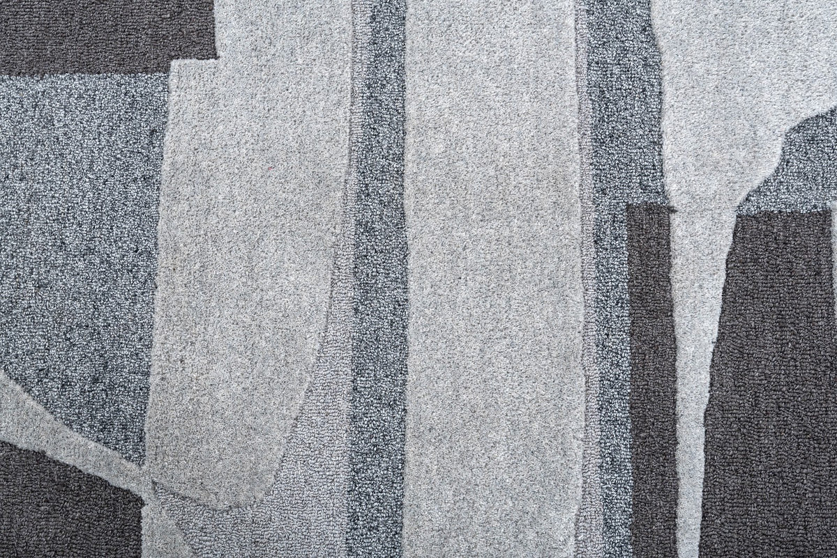 Beige, Grey & Black Abstract Stripe Wool Rug — Shaped 3