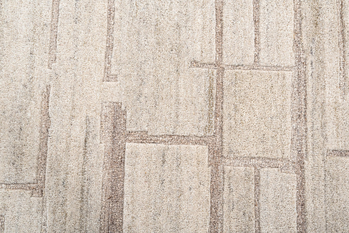 Ivory Beige Linear Textured Wool Rug — Square 3
