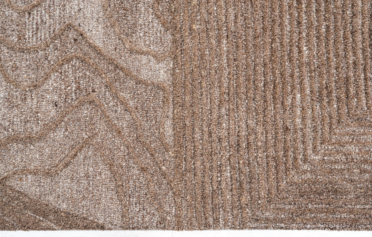 Brown, Beige & Black Abstract Leaf Pattern Wool Rug — Square 7