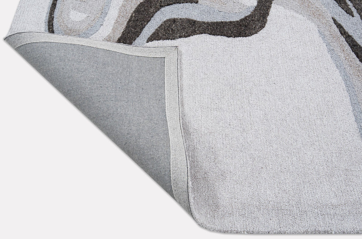 Ivory, Grey & Charcoal Abstract Flow Wool & Silk Rug — Square 3