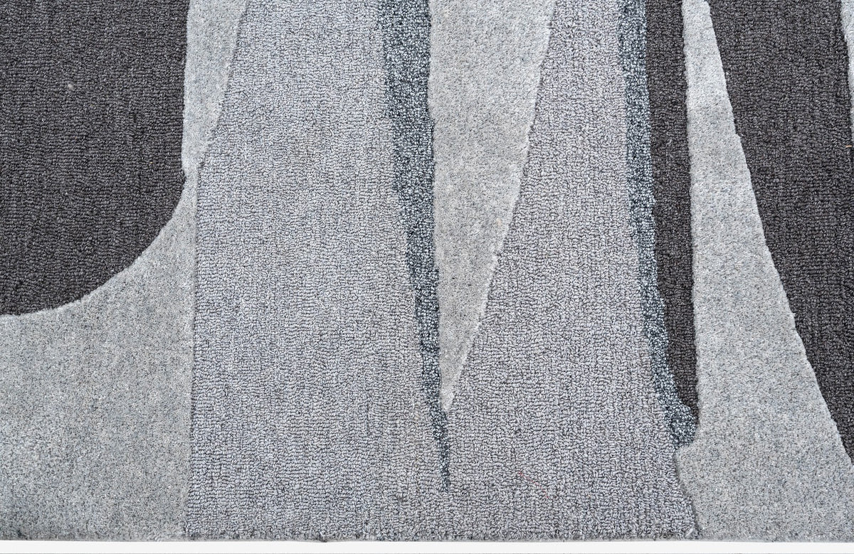 Silver Grey, Light Grey & Charcoal Abstract Wool Rug — Square 8