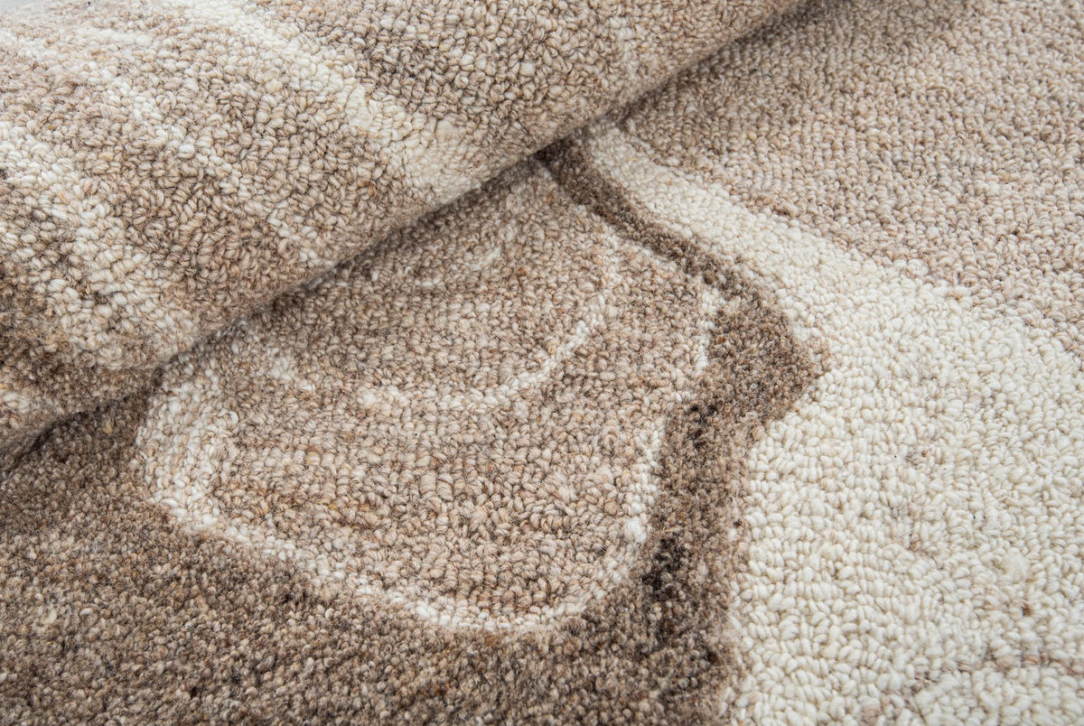 Black, Beige & Taupe Abstract Wave Natural Wool Rug — Shaped 5