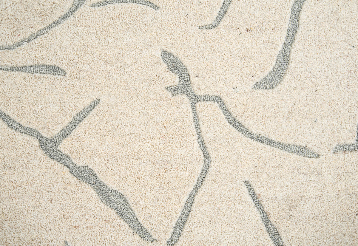 Ivory & Grey Abstract Branch Pattern Wool Rug — Round 2