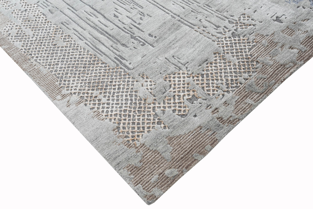 Denim handmade wool and silk rug