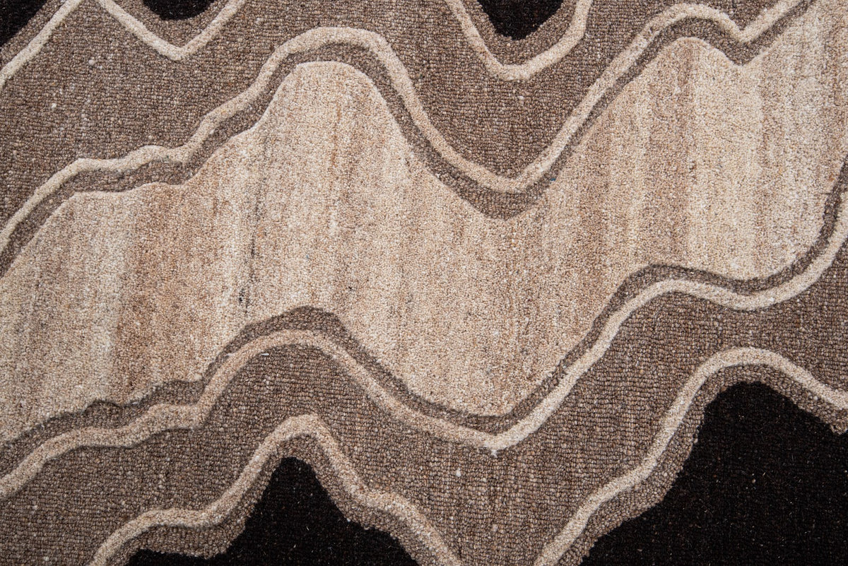 Ivory, Beige & Black Abstract Curve Natural Wool Rug — Shaped 4