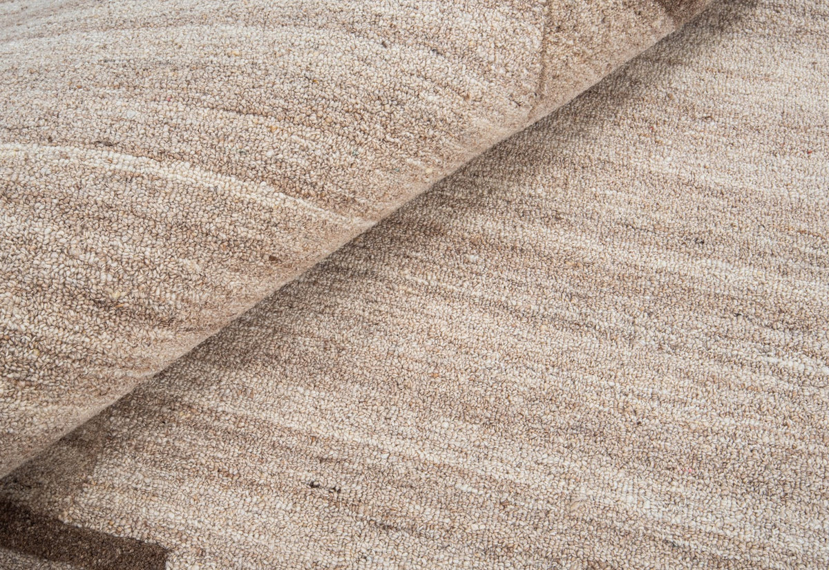 Brown, Beige & Black Abstract Organic Wool Rug — Round 5
