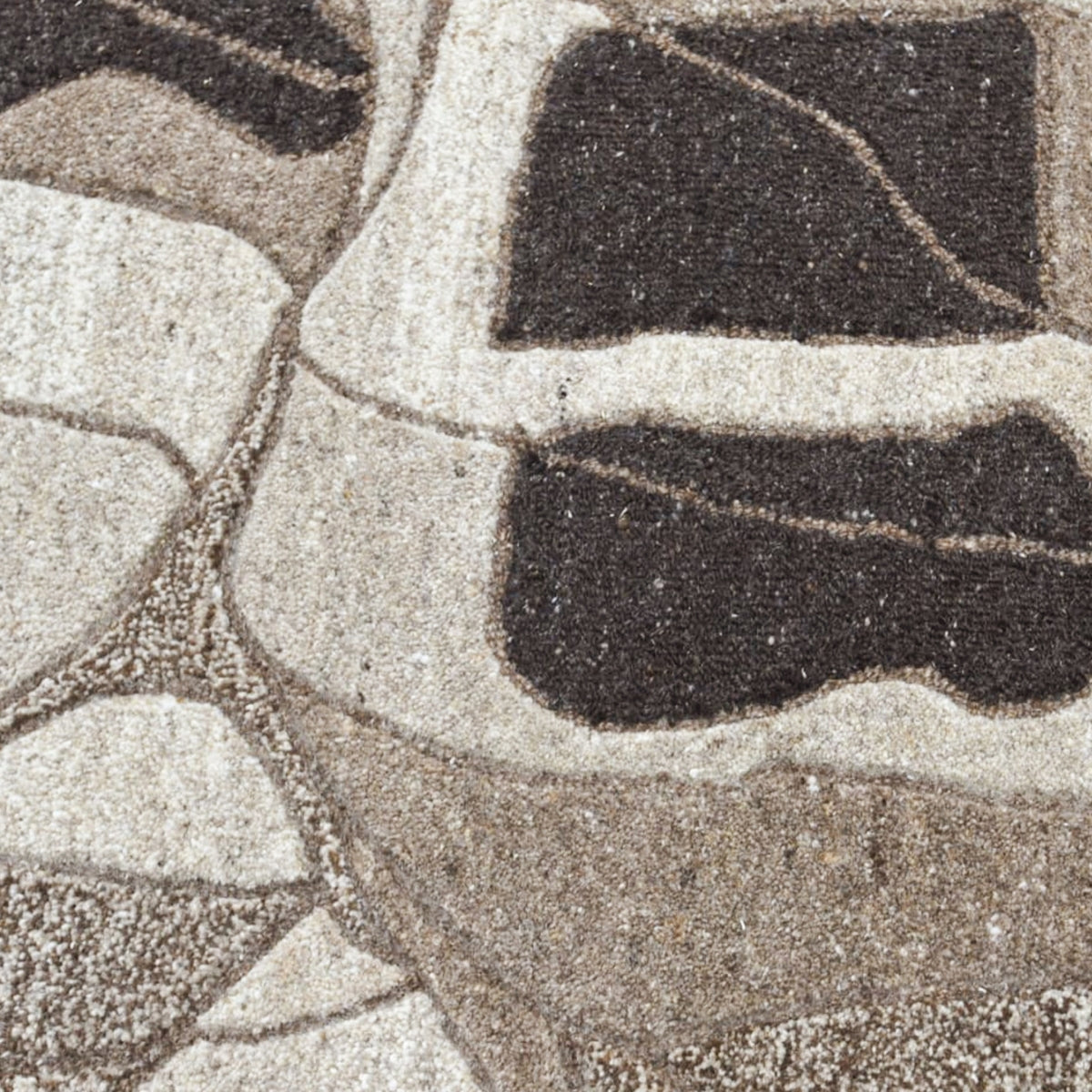 Beige & Ivory Abstract Organic Natural Wool Rug — Round 4