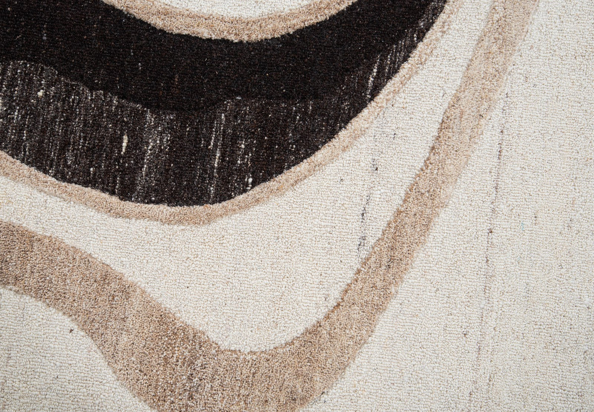 Taupe & Ivory Abstract Linear Wool & Silk Rug — Shaped 4