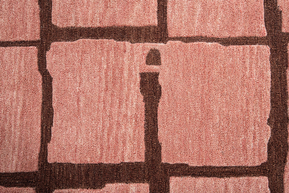 Blush Pink Modern Block Pattern Wool Rug — Round 4