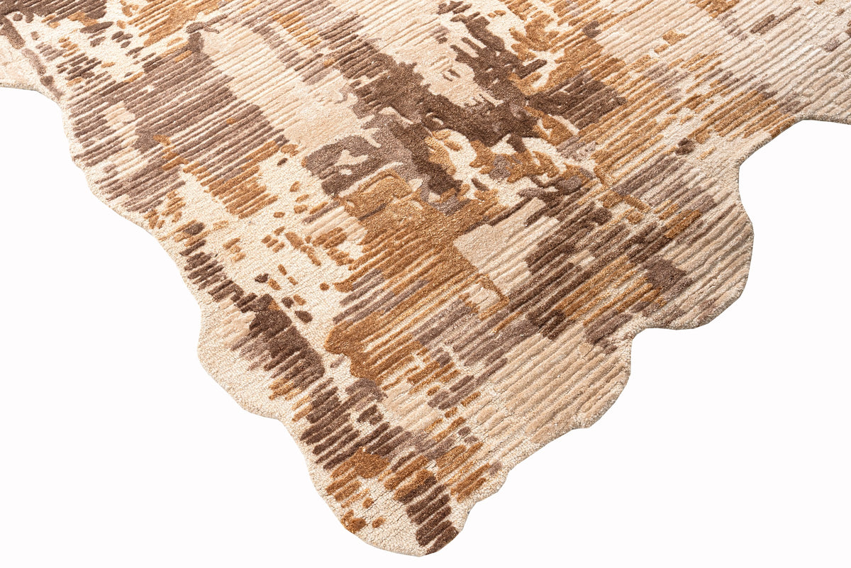 Beige Brown handmade wool and silk rug