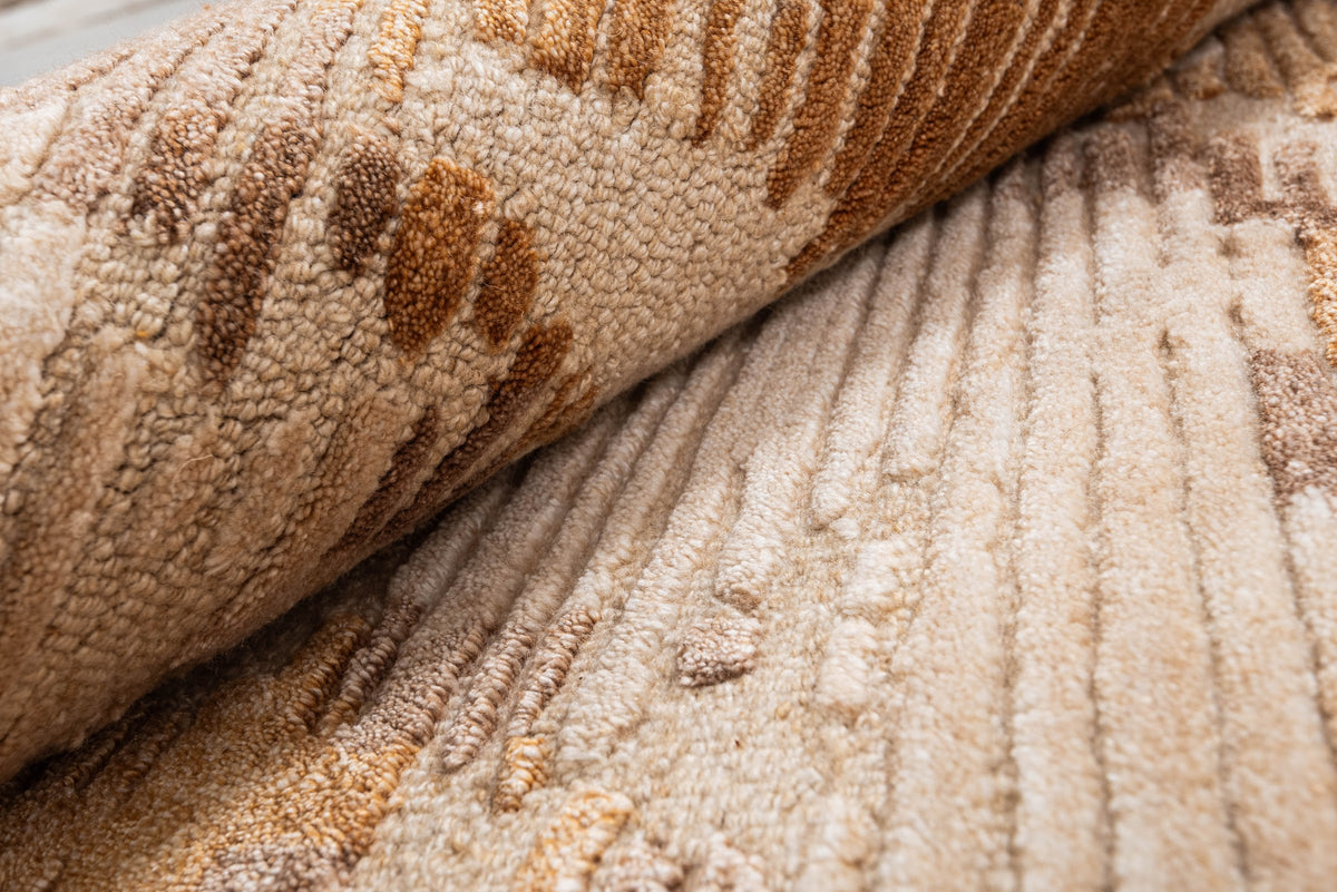 Beige Brown handmade wool and silk rug