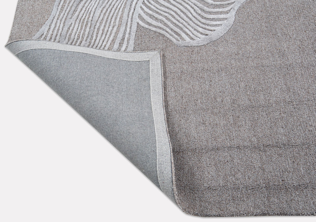 Ivory & Beige Abstract Wave Wool & Silk Rug — Square 4