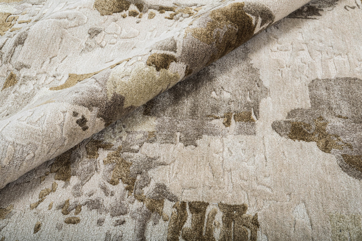 Ivory Silver handmade wool and silk rug