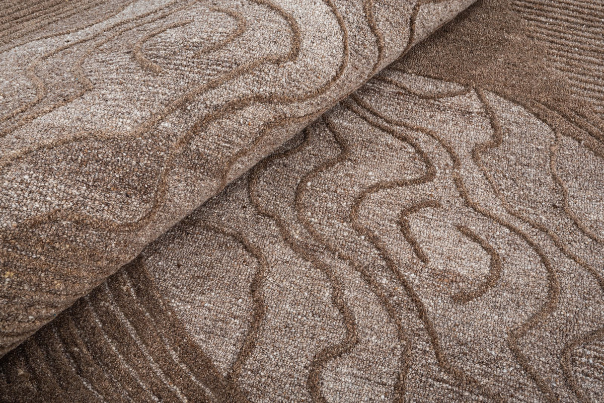 Brown, Beige & Black Abstract Leaf Pattern Wool Rug — Square 3