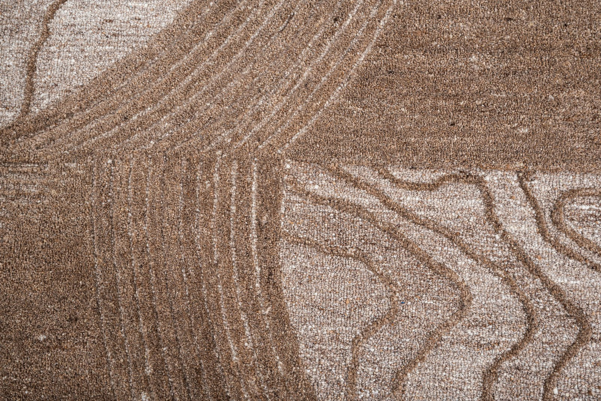 Brown, Beige & Black Abstract Leaf Pattern Wool Rug — Shaped 4