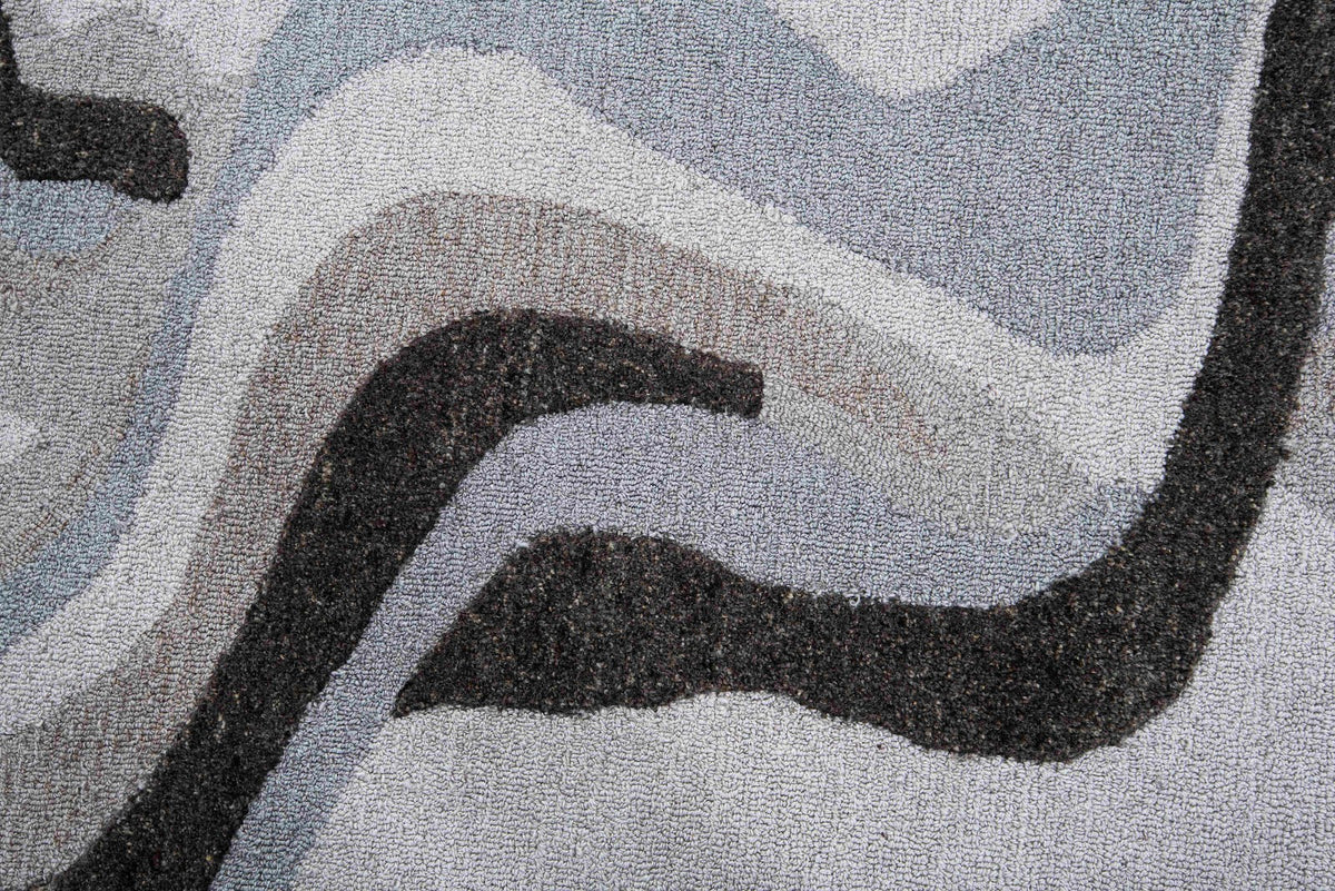 Ivory, Grey & Charcoal Abstract Flow Wool & Silk Rug — Square 1