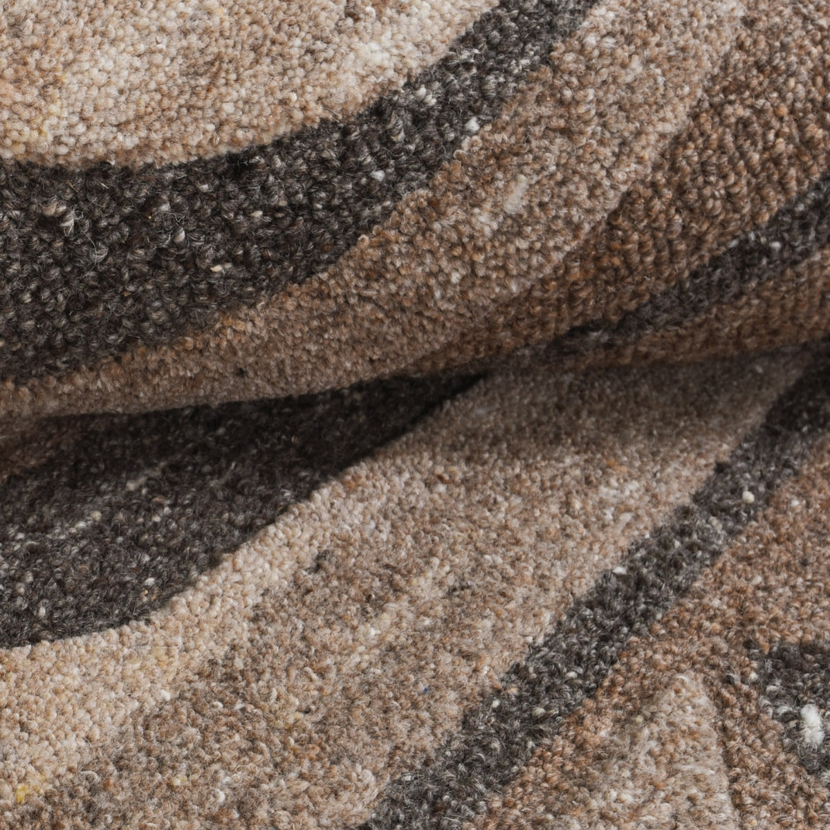 Brown, Beige & Charcoal Abstract Stripe Natural Wool Rug — Shaped 3