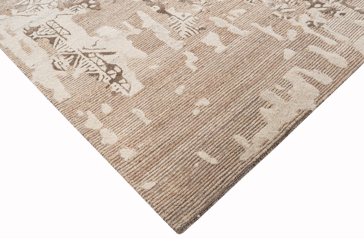 Ivory distressed traditional handmade wool and silk rug