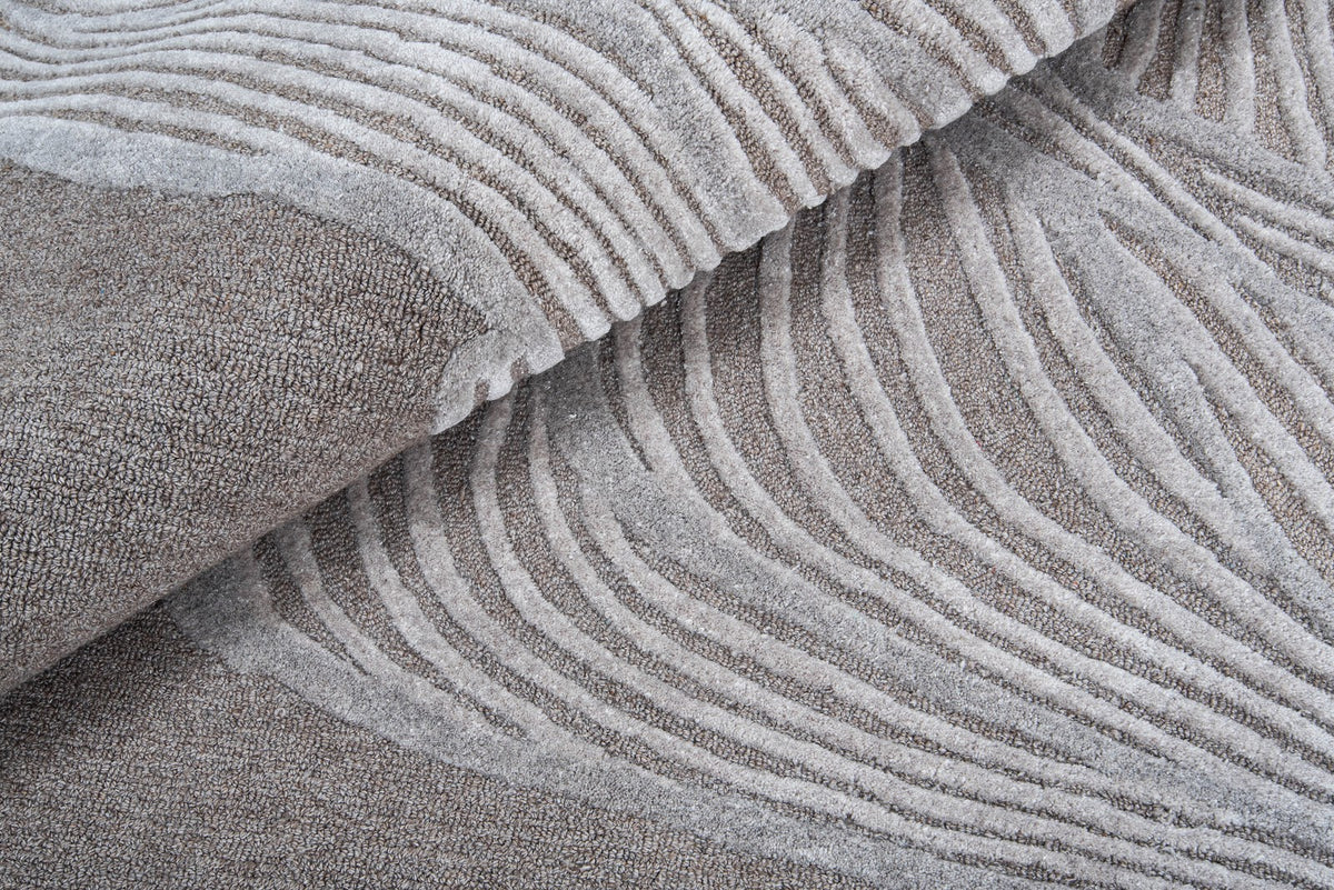 Ivory, Grey & Charcoal Abstract Flow Wool & Silk Rug — Shaped 4