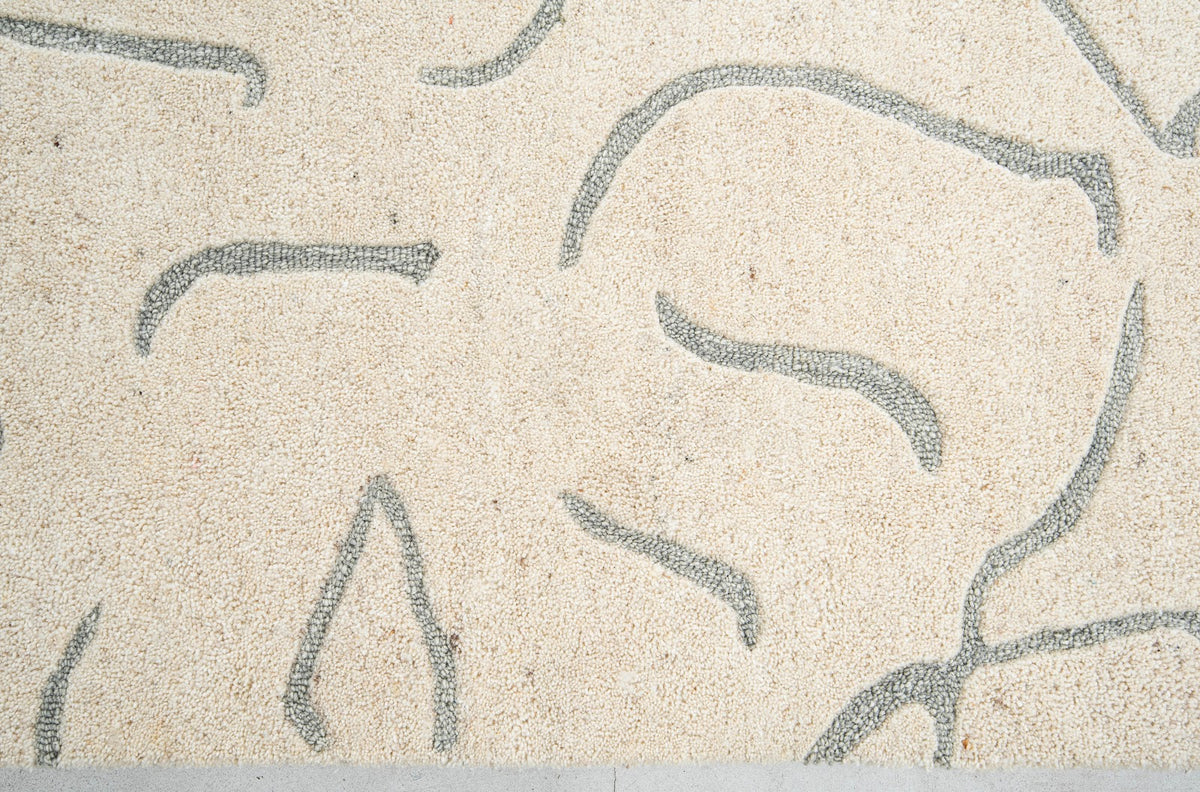 Ivory & Grey Abstract Branch Pattern Wool Rug — Square 8