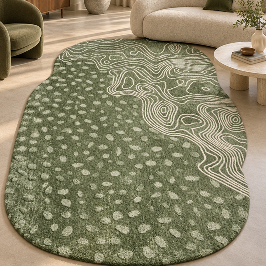 Rovena Shaped Sage Green Rug