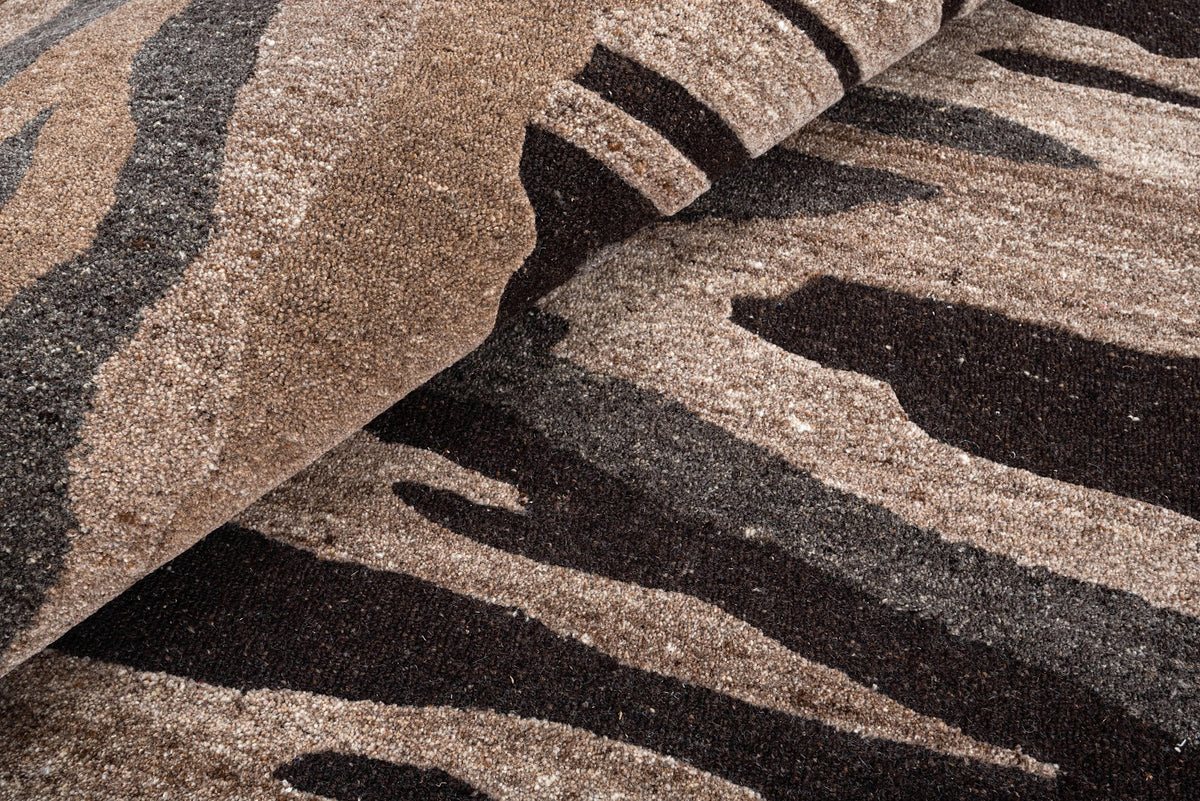 Brown, Charcoal & Beige Abstract Drip Pattern Natural Wool Rug — Square 3