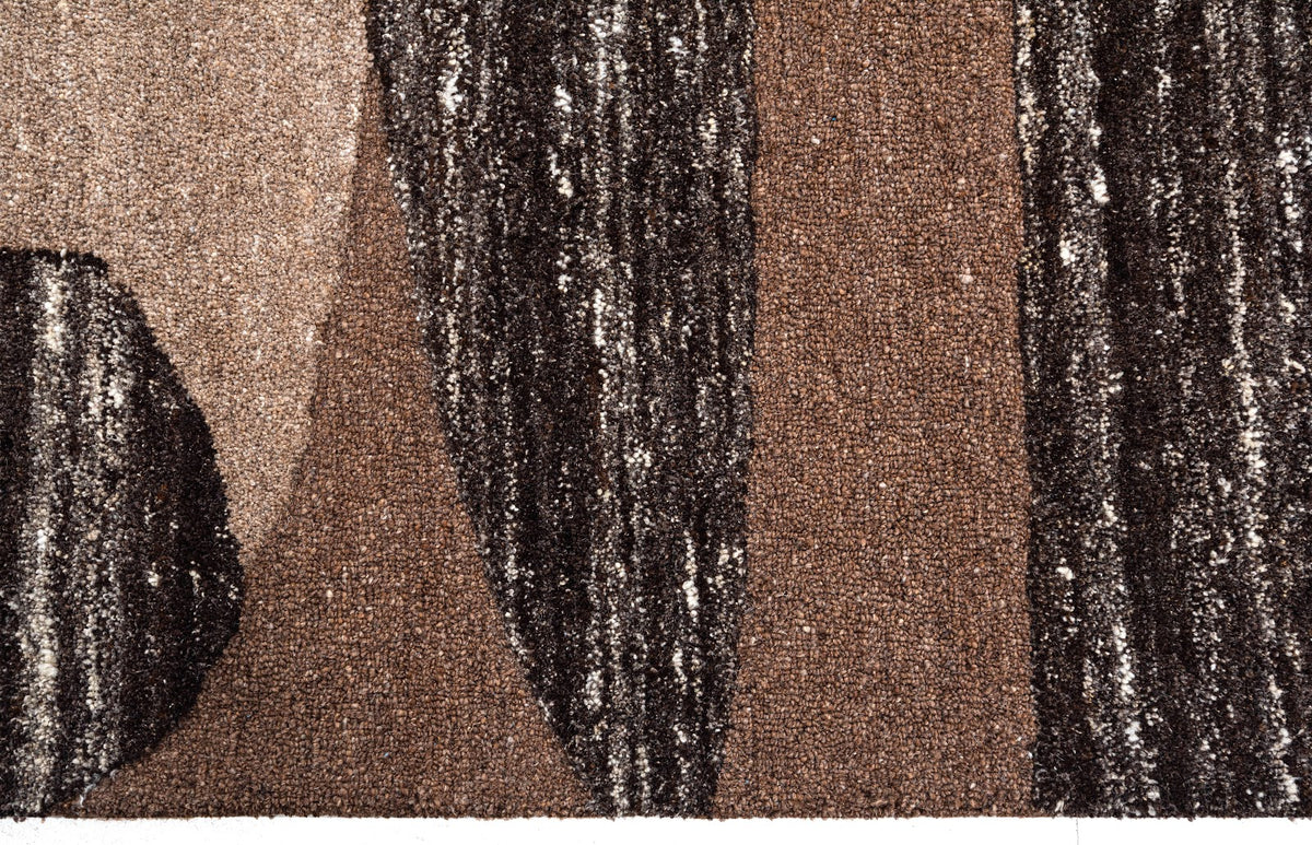 Brown, Beige & Black Abstract Organic Wool Rug — Square 8