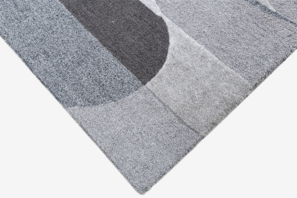 Silver Grey, Light Grey & Charcoal Abstract Wool Rug — Square 6