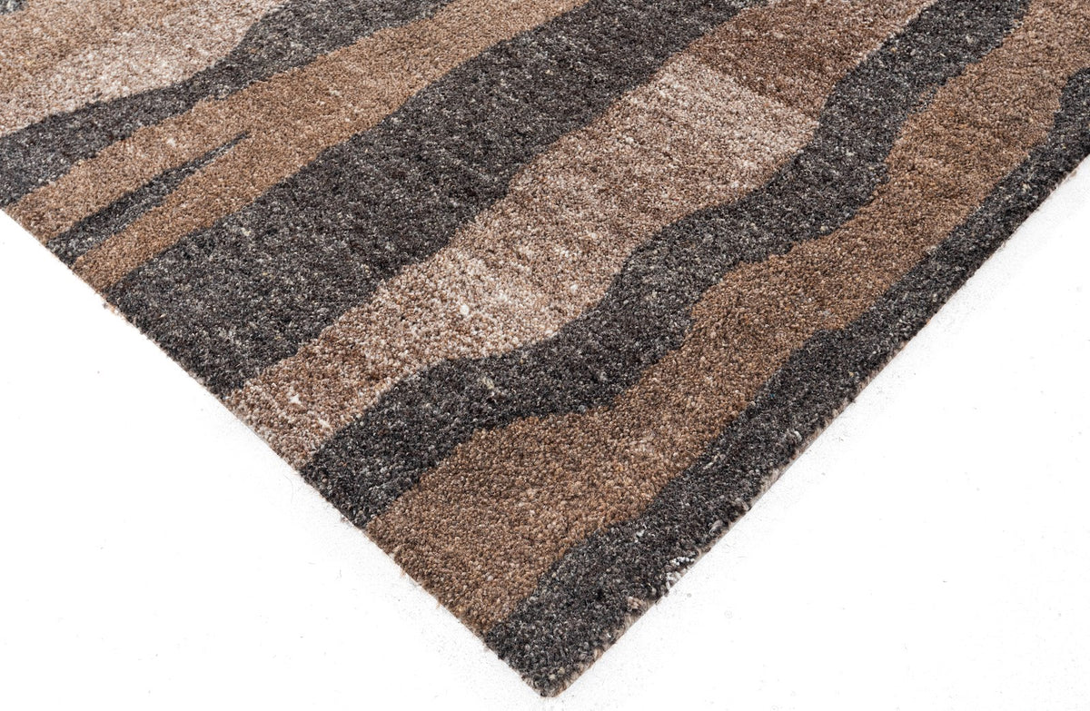 Brown, Charcoal & Beige Abstract Drip Pattern Natural Wool Rug — Square 5