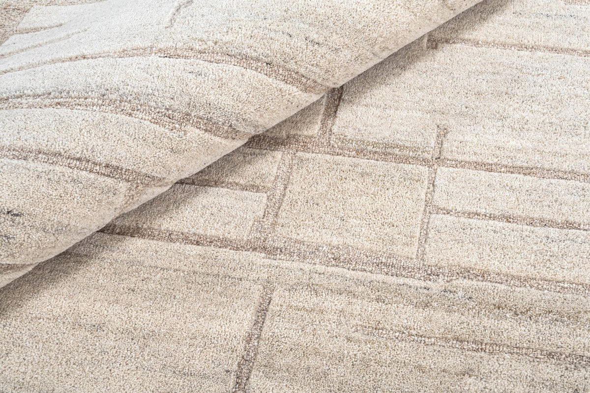 Ivory Beige Linear Textured Wool Rug — Square 4