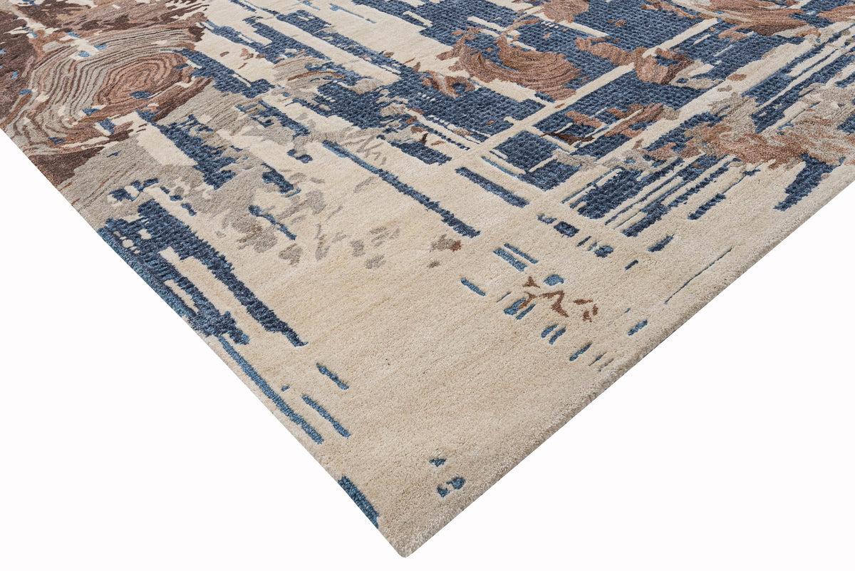 Ivory Brown handmade wool and silk rug