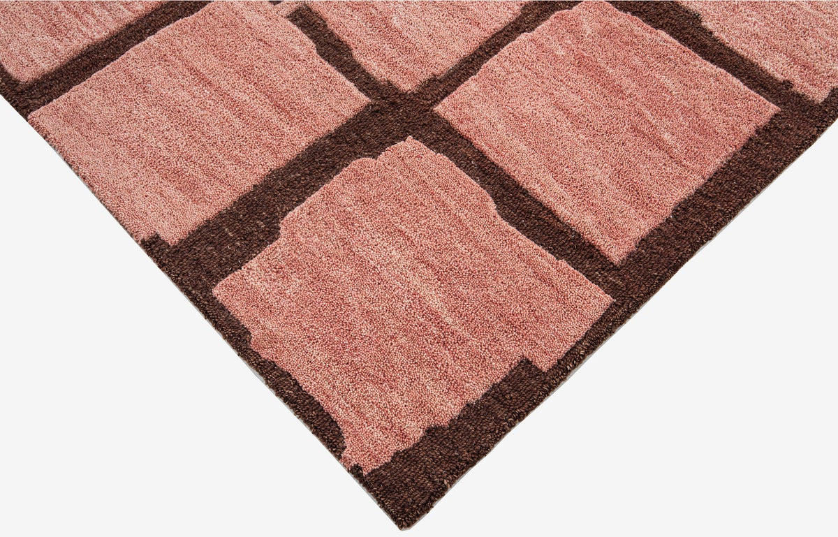 Blush Pink Modern Block Pattern Wool Rug — Square 6