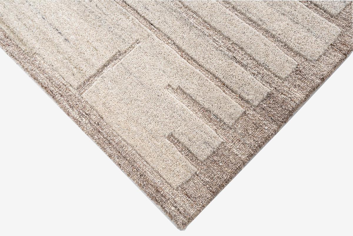 Ivory Beige Linear Textured Wool Rug — Square 6