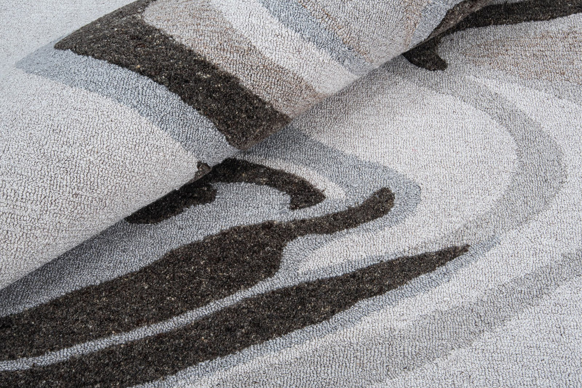 Ivory, Grey & Charcoal Abstract Flow Wool & Silk Rug — Square 2