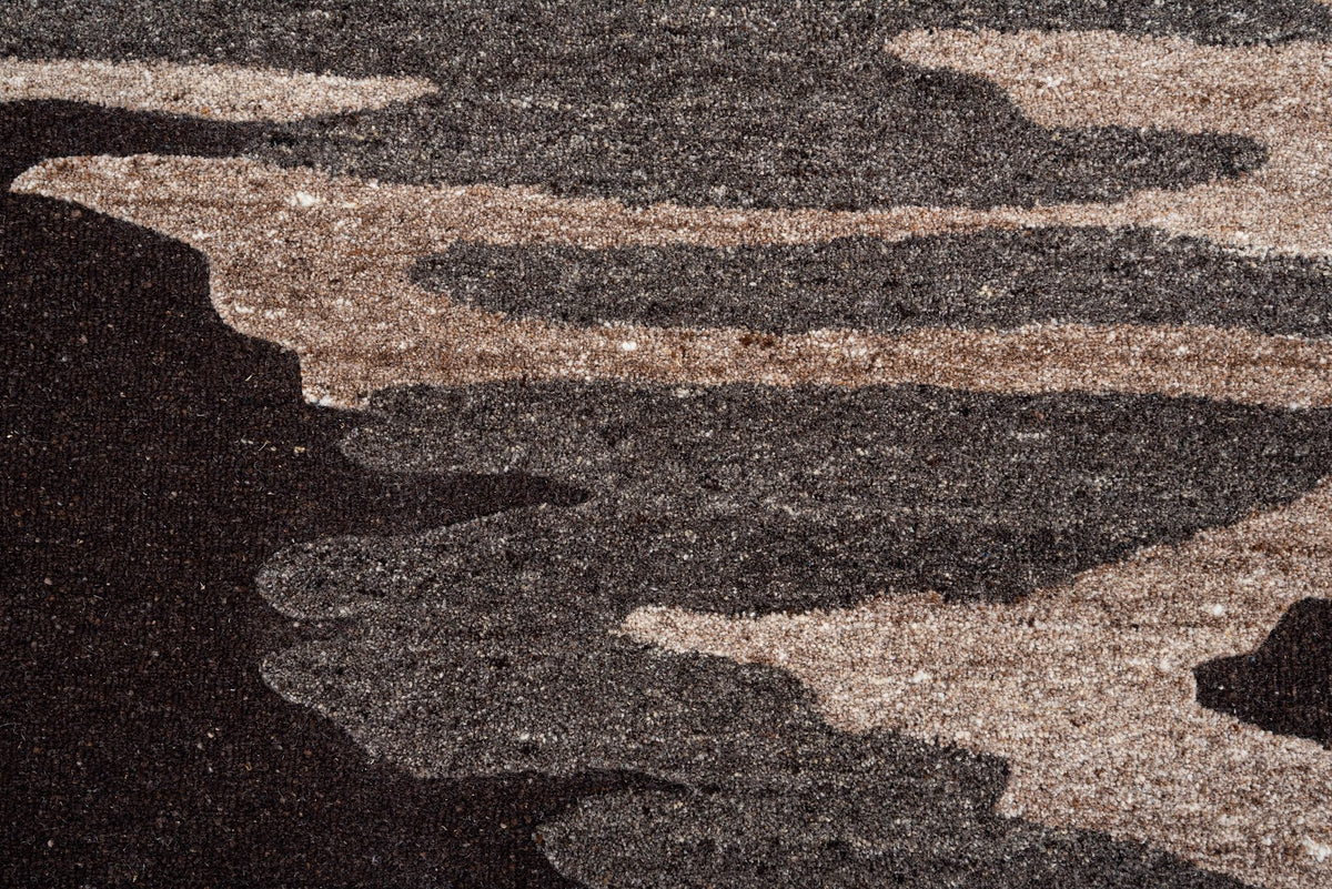 Brown, Charcoal & Beige Abstract Drip Pattern Natural Wool Rug — Shaped 3
