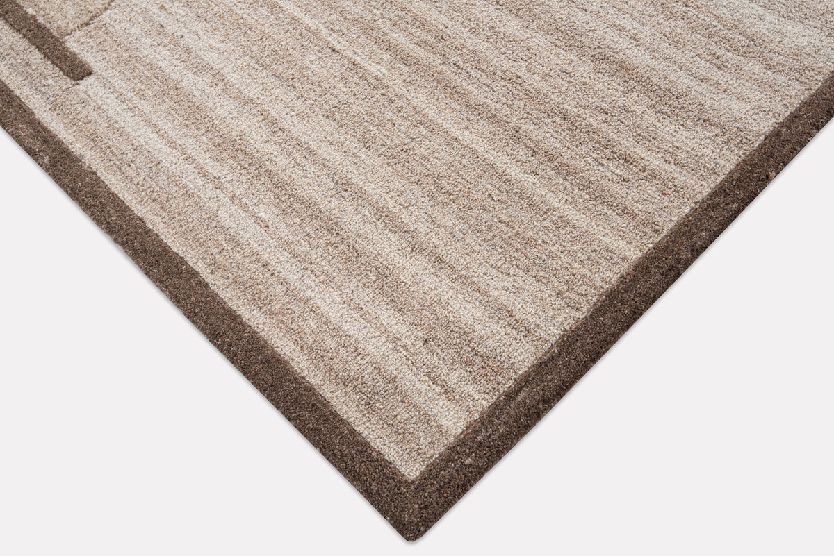 Ivory, Beige & Brown Geometric Border Wool Rug — Square 6