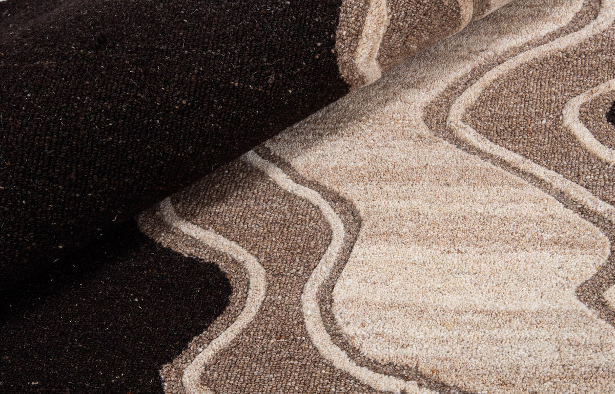 Ivory, Beige & Black Abstract Curve Natural Wool Rug — Shaped 5