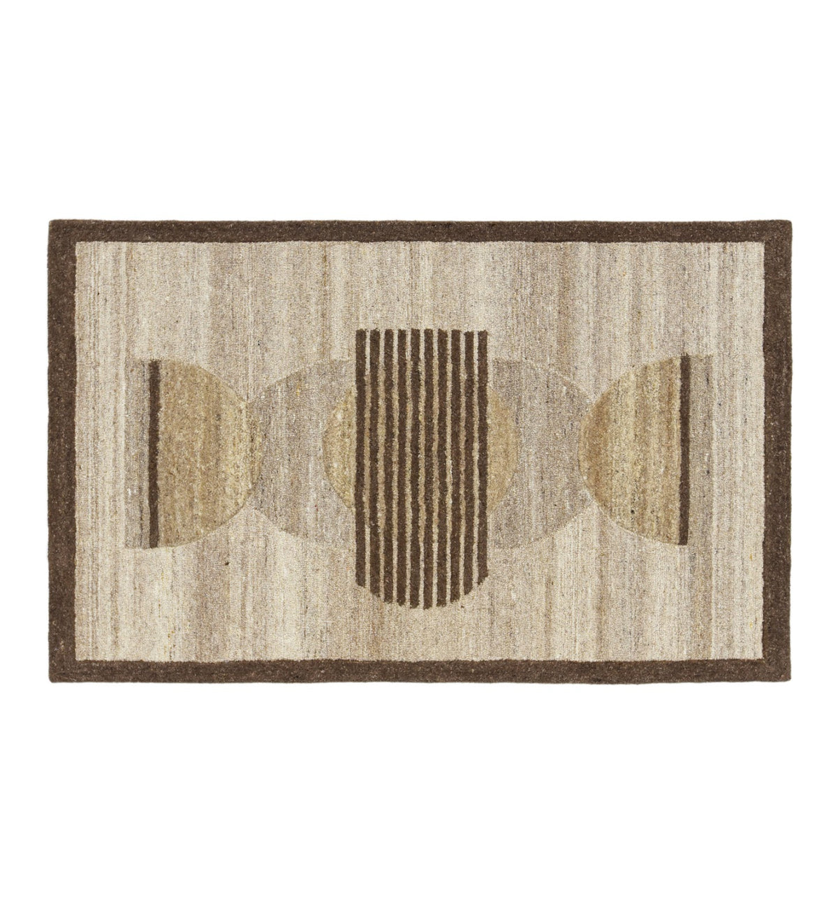 Ivory & Brown Circle Stripe Wool Wall Art with Border 3