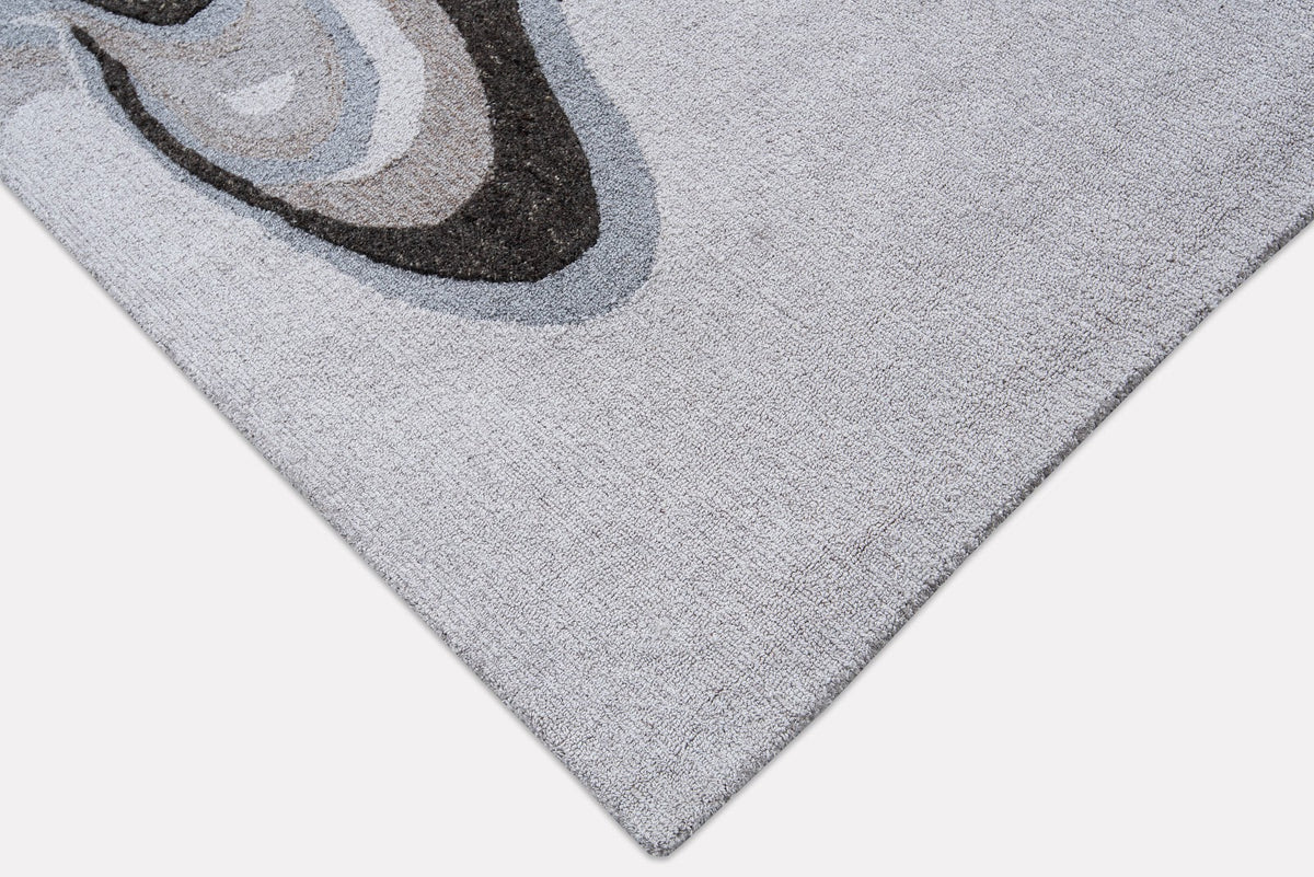 Ivory, Grey & Charcoal Abstract Flow Wool & Silk Rug — Square 4