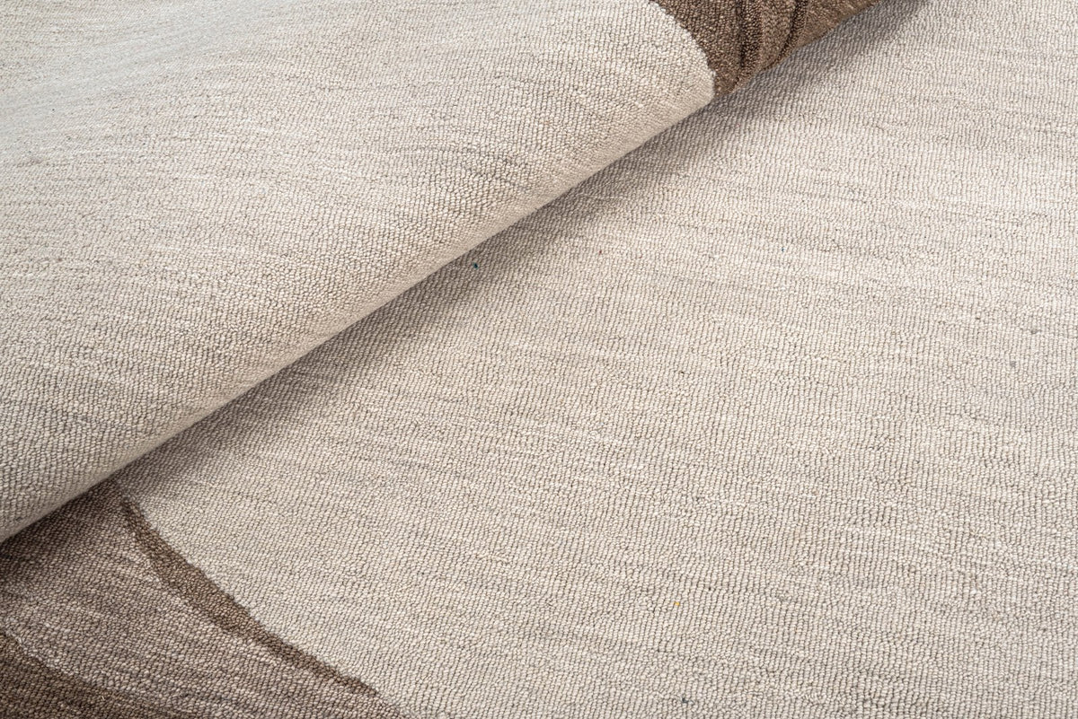 Ivory & Brown Abstract Wave Wool Rug — Square 3