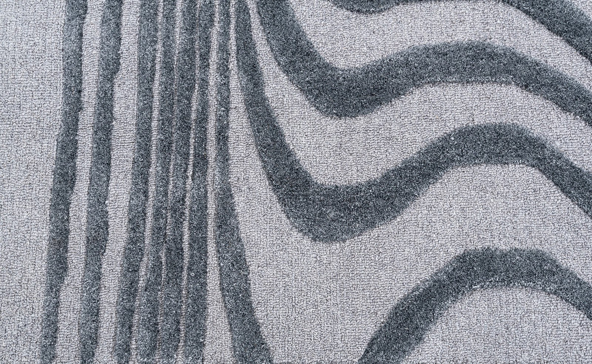 Grey & Ivory Abstract Flow Wool & Silk Rug — Square 7