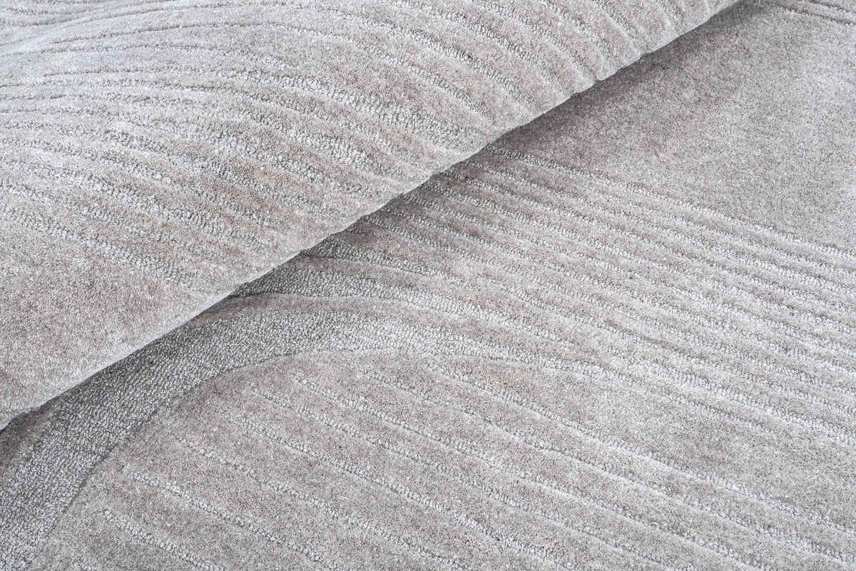 Grey & Ivory Abstract Flow Wool & Silk Rug — Shaped 4
