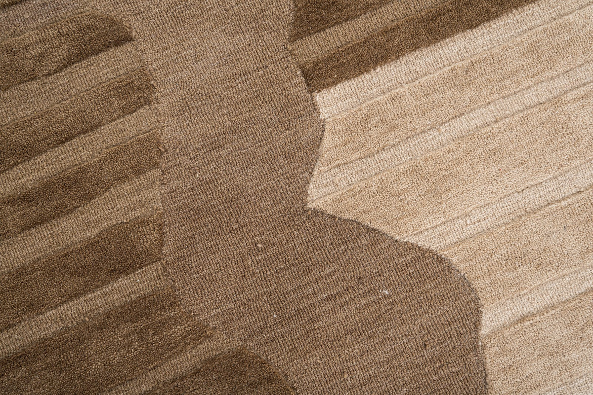 Brown & Tan Wave Stripe Wool Rug — Shaped 4
