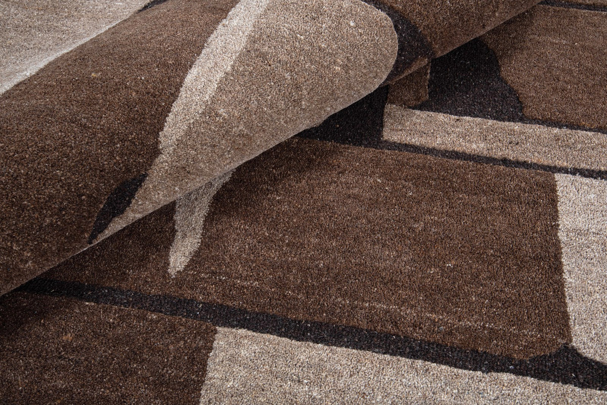 Brown, Taupe & Black Abstract Geometric Wool Rug — Square 3