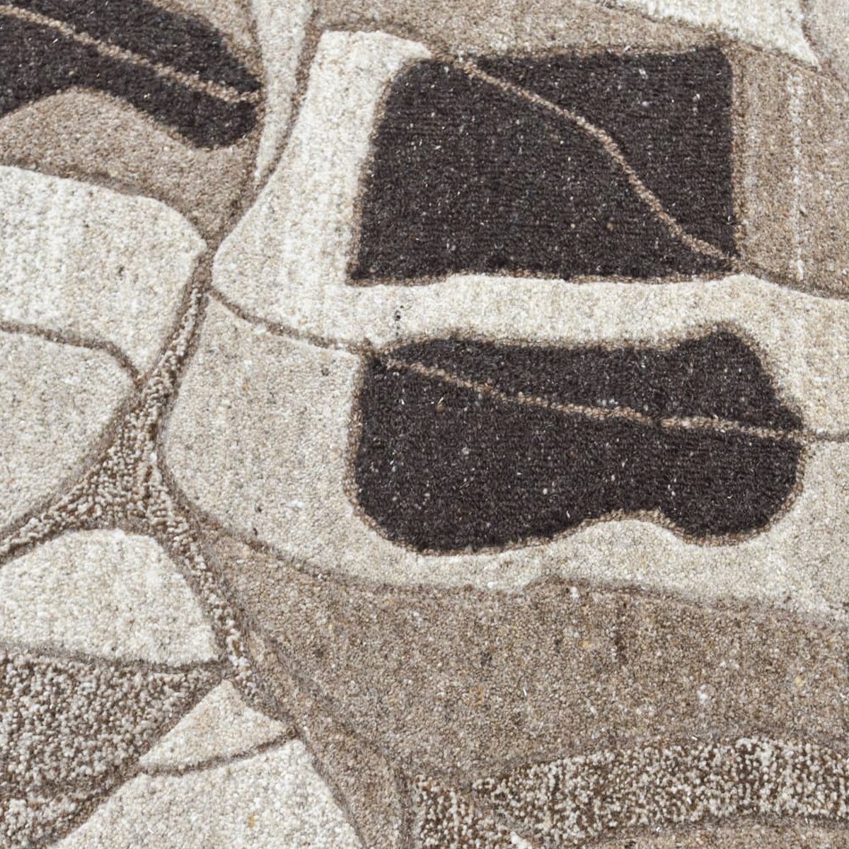 Beige, Grey & Black Abstract Stripe Wool Rug — Square 4