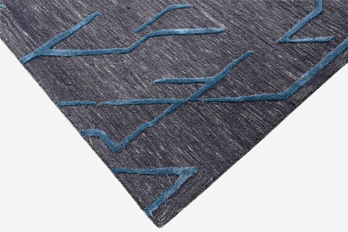 Black & Teal Abstract Geometric Wool Silk Rug — Square 6